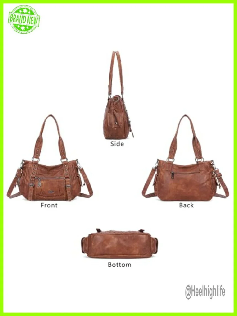 Multi Pocket Retro Hobo Handbag Satchel Tote Vegan Leather